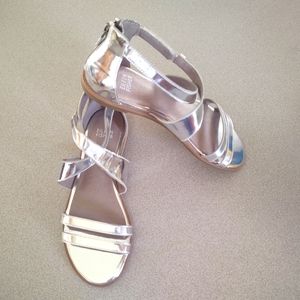 New! Eileen Fisher women's Cici leather sandals color silver metallic size 6 1/2